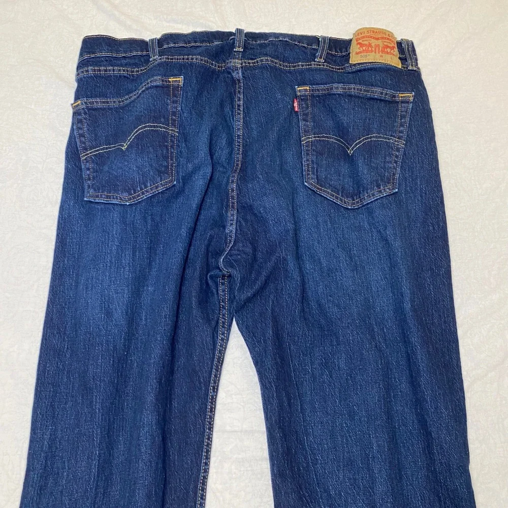 Levis 505 Regular Fit Jeans Mens 42x38 Blue Denim Stretch Straight Leg
